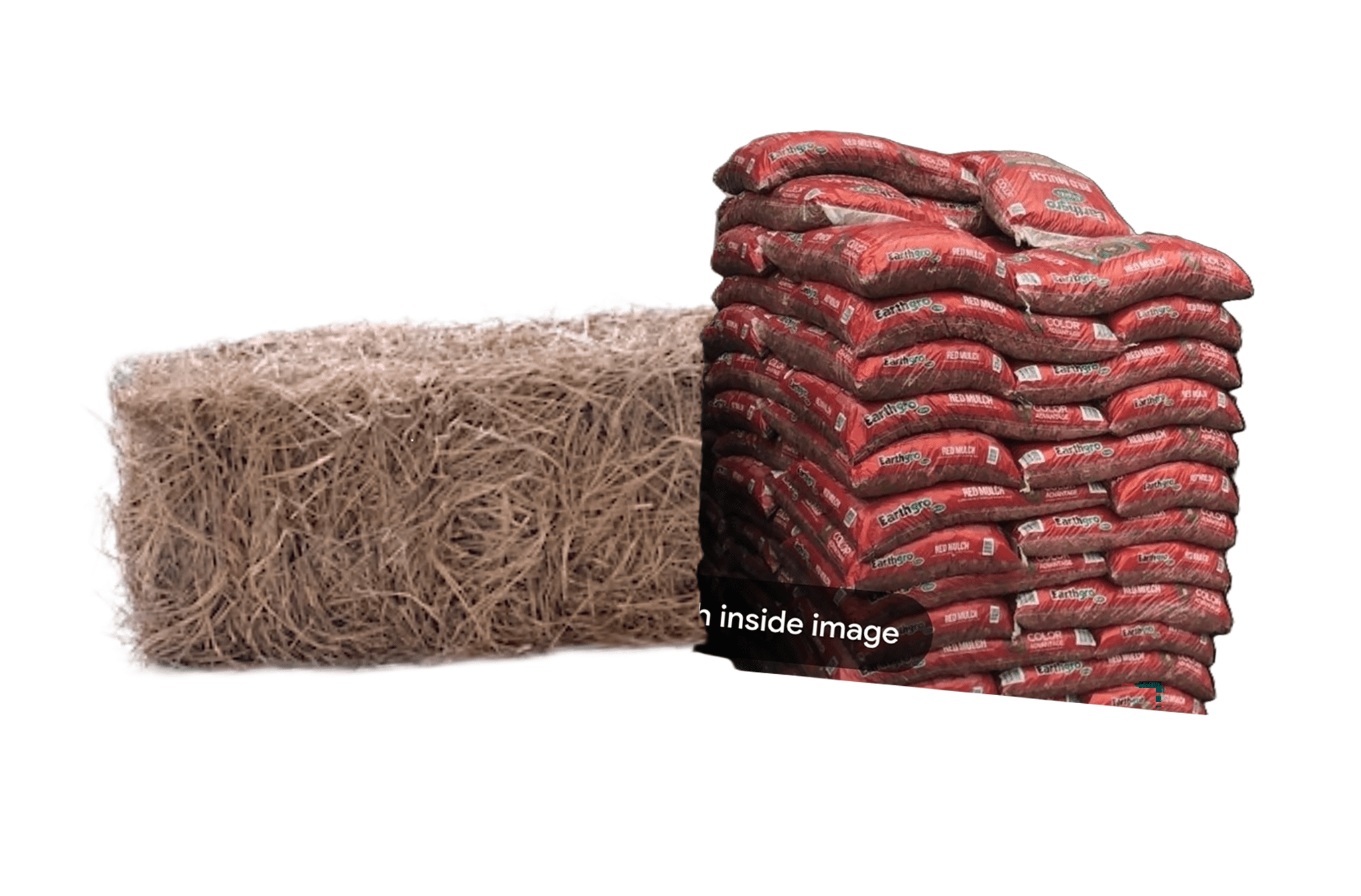pine straw bale + red mulch bags